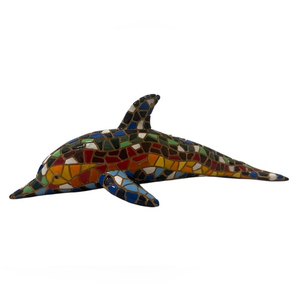 Barcino Designs Dolphin Figurine Art Multicoloured Mosaic Hand Painted Spain - Picture 2 of 8